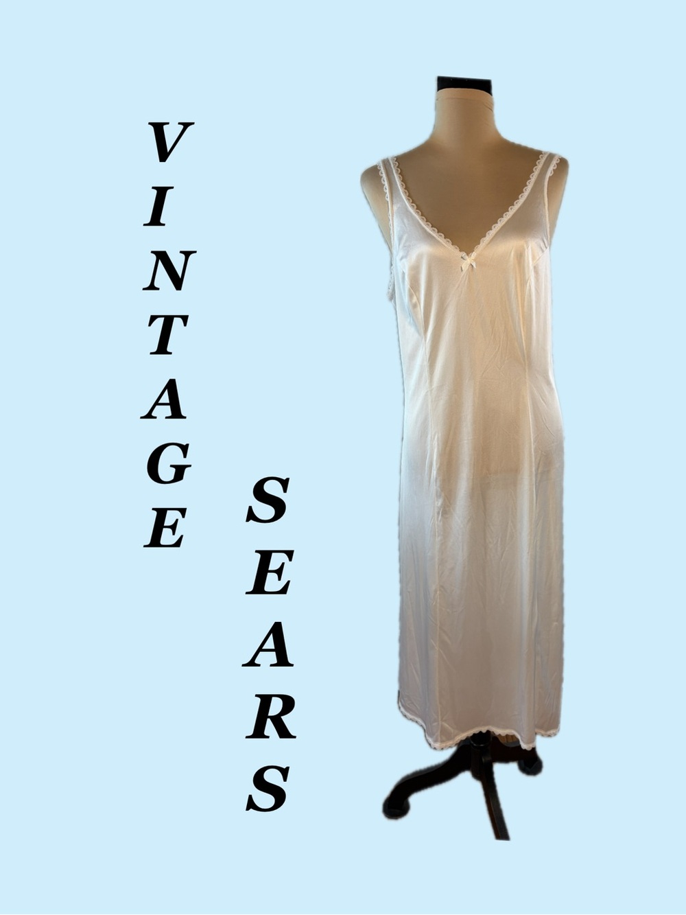 Vintage Sears 1970s Nylon Full Slip Sz M White Lace Trim Style 17009